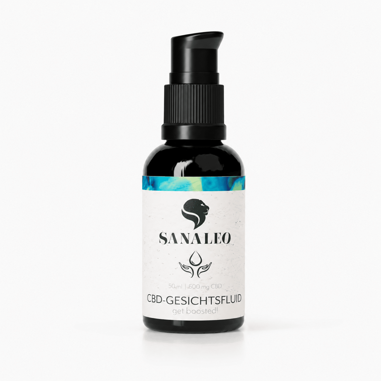 Sanaleo CBD Gesichtsfluid mit CBD und Hyaluron als cleanes Produktbild auf hellem Hintergrund.
