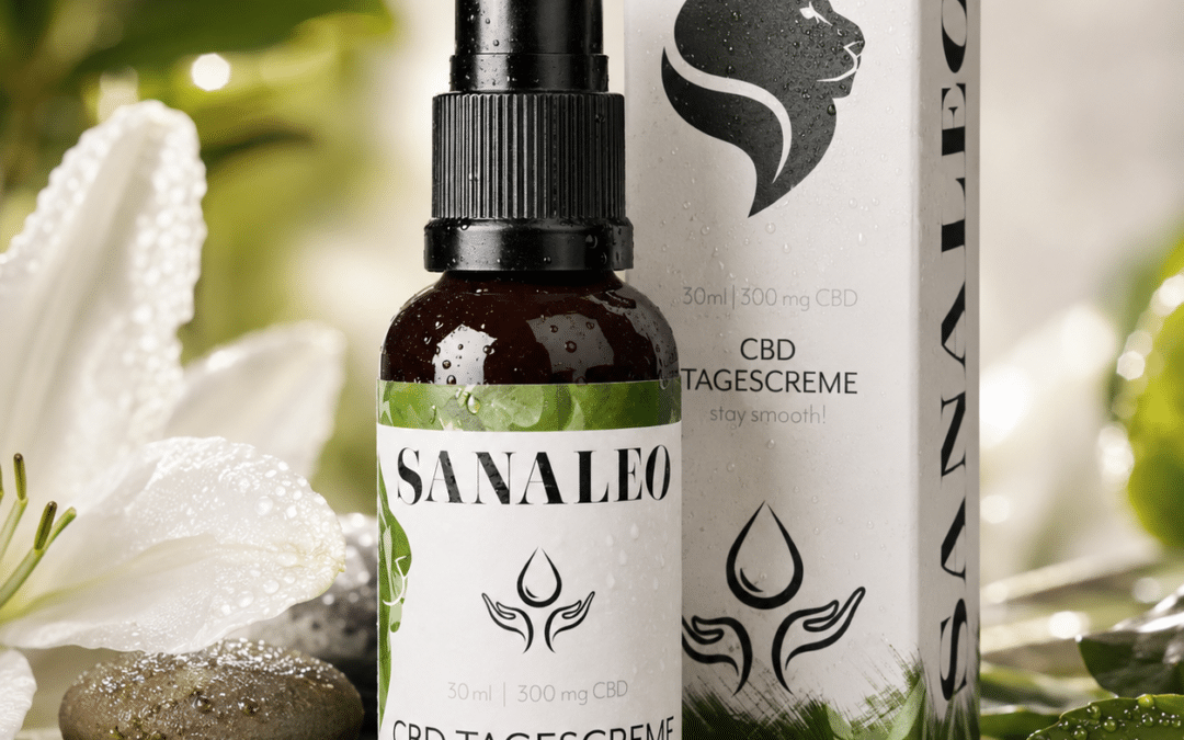 Sanaleo CBD Tagescreme mit 300 mg CBD als hochwertige Gesichtspflege in edler Premium-Inszenierung.